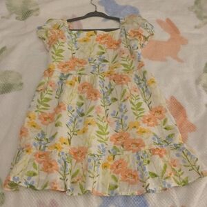 Floral Kids Dress with Orange and Green Accents